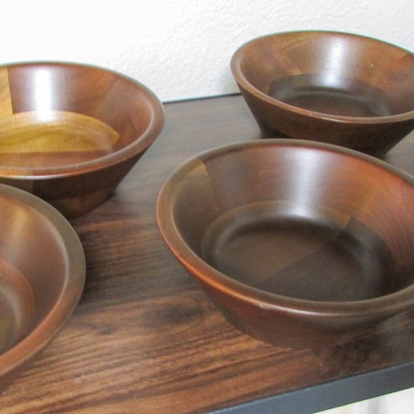 Vintage Mid Century Modern Vermillion Real Walnut Set of 5 Salad Bowls 6" - Picture 6 of 6